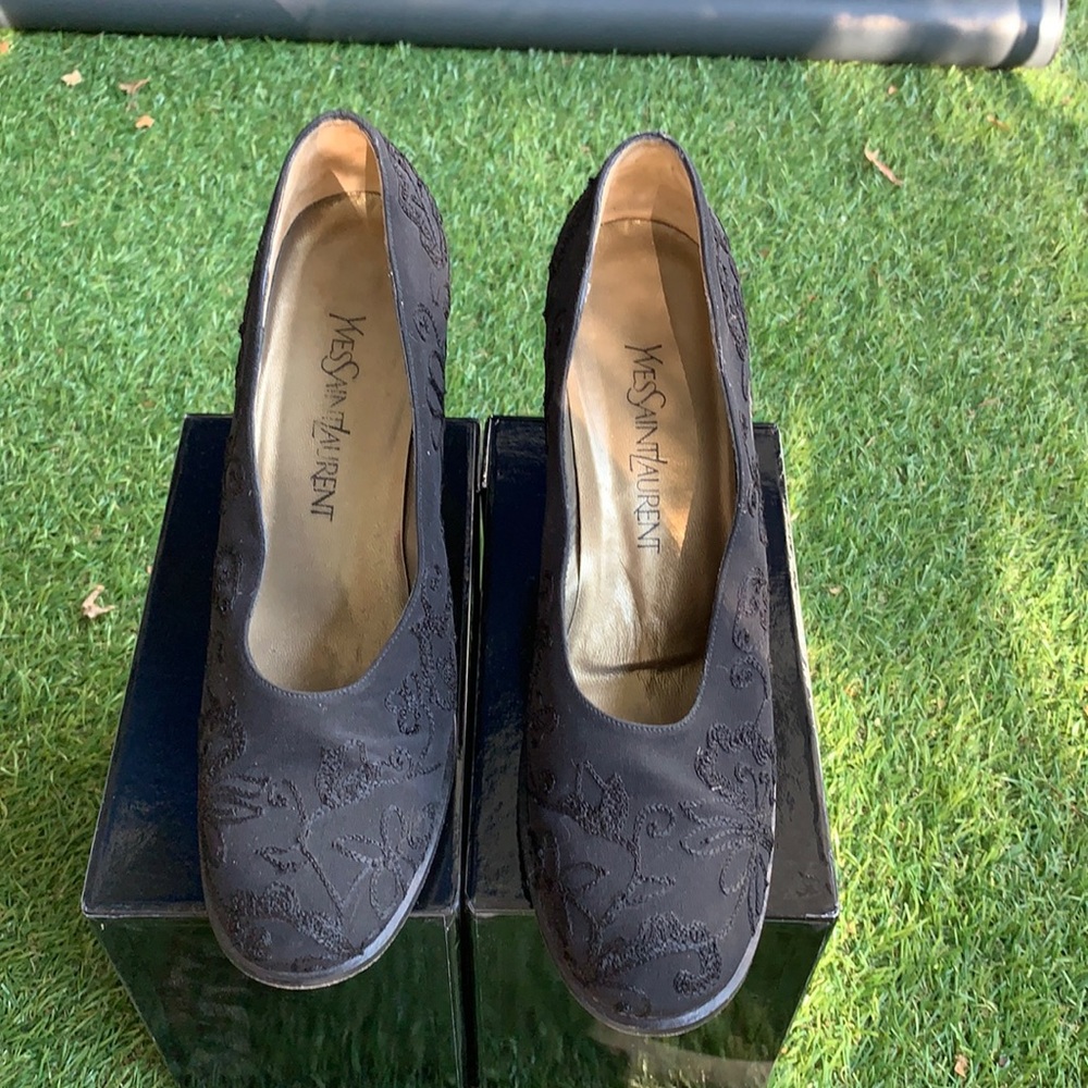 Vintage Yves Saint Laurent Embroidered Silk Heels